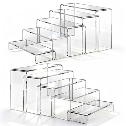 Large Acrylic Risers 7" L~9" L Riser Display Shelf Cupcake Stand Display Cabinet Clear Rectangular Display Stands Set (10, 5 Sizes) - size: 5 Sizes