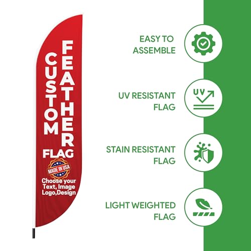 Custom Feather Flag by BCB Print - Personalized Outdoor Flag with Your Photo, Text or Logo | Optional 8.2ft Pole & Crossbase | Custom Swooper Flag | Fast Delivery | Made in USA | 8.2x1.6ft - color: Feather Flag +/– Crossbase Kit