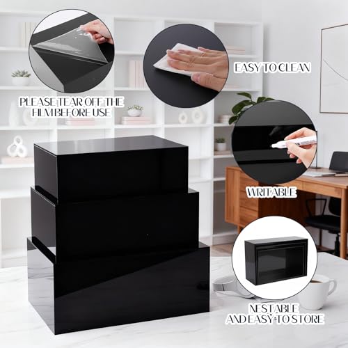 3 Pack Extra Large Acrylic Buffet Risers - 15”, 14”, 13” Black Display Stands with Hollow Bottoms, Cube Riser Boxes Nesting for Dessert Food Catering Buffet Display Party Supplies - color: Black, size: 15”,14”,13”