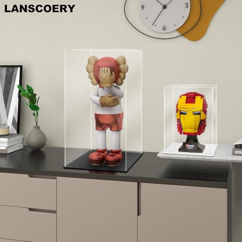 LANSCOERY Acrylic Display Case, 6x6x10 in, Upgraded Thickened UV-Resistant Showcase, 98% Clarity Dustproof Box with Glossy White Base for Action Figures, LEGO & Models, Includes Scraper & LED Light - color: White, size: 6x6x10inch; 15x15x25cm