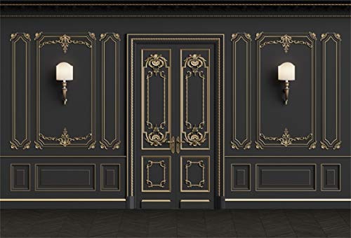 Leyiyi 7x5ft Vintage Room Inside Backdrop European Frame French Door Modern Castle House Cementery Wall Vintage Lantern Photo Background Cowboy Kids Birthday Portrait Studio Prop Vinyl Wallpaper - color: Black, size: 7x5ft