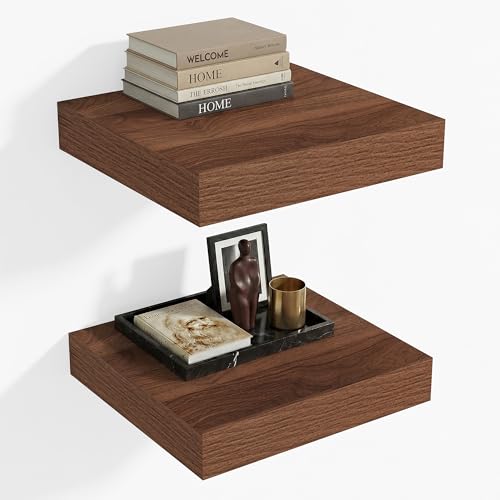 Heimlove 12 Inch Deep Floating Shelves, 12 x 12 inches Long Wall Shelf, Large Extra Display Shelf & Storage Shelf, Rustic Wood Wall Shelves for Fireplace Mantel, Walnut - 2Pack - color: Walnut, size: 12"W x 12"D x 2"H, Set of 2