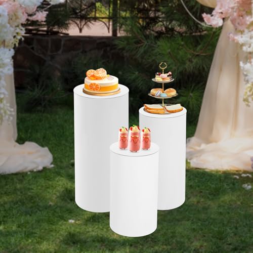 3 Pcs Round Cylinder Pedestal Stands White Thickened PVC Reusable Dessert Display Plinth Pillars for Party Weddings or Banquets 35.4''(L),29.5''(M),23.6''(S) - size: 35.4''(L),29.5''(M),23.6''(S)