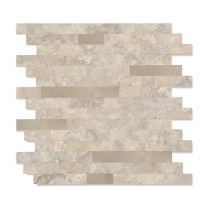 Yipscazo 10 Sheets Peel and Stick Stone Metal Tile Backsplash, Stick on Tiles for Backsplash Kitchen, Bathroom, Laundry Room, Camper, Fireplace (12'' X 12'', Beige Stone with Gold Metal) - color: Beige Stone with Gold Metal