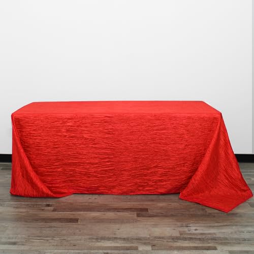 YOUR CHAIR COVERS - 90 x 132 inch Rectangular Crinkle Taffeta Tablecloth - Red, Rectangle Table Linens for 6 ft Rectangular Tables, Wedding Crushed Table Cloth - color: Red, size: 132" x 90" (Rectangular)