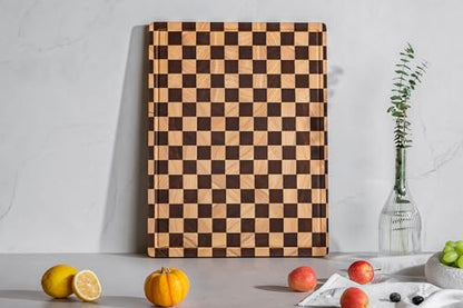 THETCHRY Cutting Boards for Kitchen, Extra Large Chopping Board for Stovetop, Checkered Acacia Wood Cutting Board with Juice Grooves, Butcher Block with Gift Box, 20" x 15" x 1" - size: 20"×15"×1"