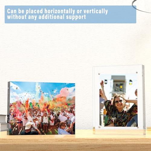 HELPLEX Acrylic Frame, 5 Pack 6x8 Acrylic Picture Frames, 24mm Thicker Frameless Clear Double Sided Magnetic Frame, Free Standing Desktop Display - size: 6x8(5 PACK)