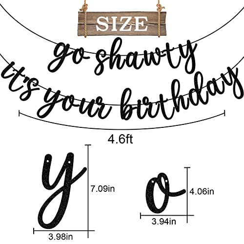 Go Shawty It's Your Birthday Banner, Hip Hop Birthday Party Decorations Supplies, Rap Theme Bday Bunting Sign, Pre-strung, Photo Props (Black) - color: Black