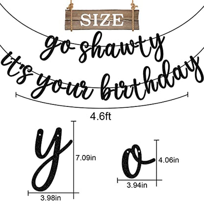Go Shawty It's Your Birthday Banner, Hip Hop Birthday Party Decorations Supplies, Rap Theme Bday Bunting Sign, Pre-strung, Photo Props (Black) - color: Black