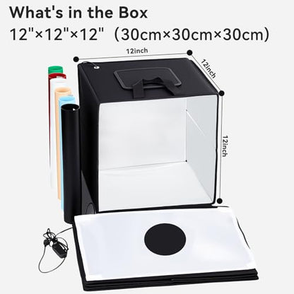 Photo Light Box Photography, 12"x12" Photo Studio Lightbox with 120 LED Lights & 6 Backdrops for Jewelry and Small Items Product Photography - size: 12"x12"