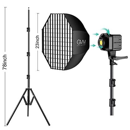 GVM SD80S 80W COB Video Light Kit, 5600K Continuous Lighting for Photography with Bowens Mount Softbox&Stand, 8 Lighting Effects Support AC Adapter & NP Series Battery - color: softbox lighting kit