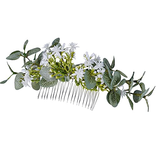 Handmade Green Flower Hair Combs - Woodland Floral Combs for Hair Boho Hair Combs for Wedding Bridal Shower Maternity Shoot Bachelorette Party Engagement - color: Green