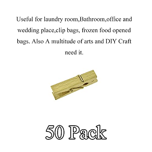HAHIYO Gold Wooden Clothes Pins Clothespins Small Do NOT Fall Apart 1.38 inches Length 50 Pack Sturdy Strong Springs No Rust No Discoloration for Laundry Bathroom DIY Craft Photos Food Opened Bags - size: Gold 1.38 inches 50 Pack