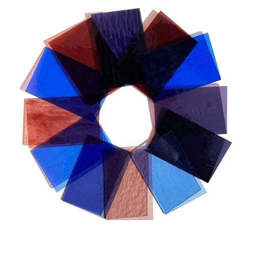 12 Sheets Transparent Stained Glass Sheet for Cathedral Art, 6 x 4 inch Glass Mosaic Tiles for Projects(Blue + Purple Mixed) - color: purple+blue