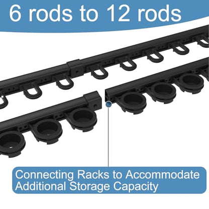 Aventik Fishing Rod Holder for Garage, Ceiling, Wall Mounted Fishing Rod Rack 6 Fishing Pole Storage Vertical/Horizontal Garage Slide Fishing Pole Rack - style: Black
