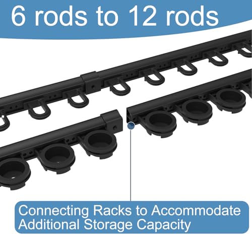 Aventik Fishing Rod Holder for Garage, Ceiling, Wall Mounted Fishing Rod Rack 6 Fishing Pole Storage Vertical/Horizontal Garage Slide Fishing Pole Rack(2 Pack) - style: 2 pack Black