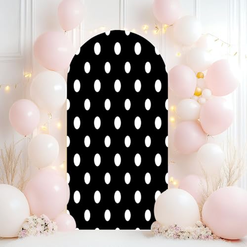 Wedding Arch Backdrop Cover 6.6FT Seamless Circles Ornament Dots Polka dot Black White Spandex Fitted Arch Cover Round Top Stands Cover for Birthday Party Ceremony Banquet Decoration - color: Color14, size: 6.6x3 FT