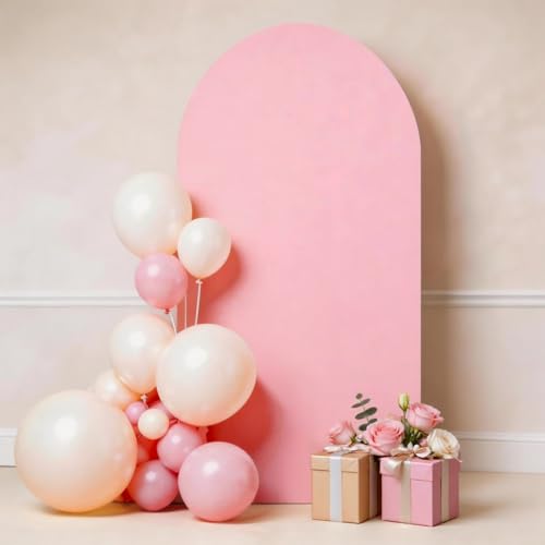 6FT Arch Backdrop Cover Pink Spandex Round Top Chiara Backdrop Cover for Wedding Birthday Party Baby Shower Anniversary Engagement Photographic Photo Backgrounds Decor - color: Pink, size: 6 FT
