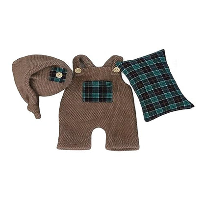 Christmas Newborn Baby Photo Shoot Props Outfits Crochet Clothes Santa Claus Red Hat Pants Photography Props - color: Coffee