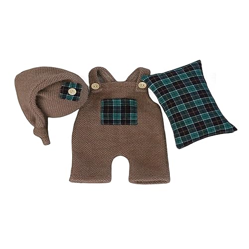 Christmas Newborn Baby Photo Shoot Props Outfits Crochet Clothes Santa Claus Red Hat Pants Photography Props - color: Coffee
