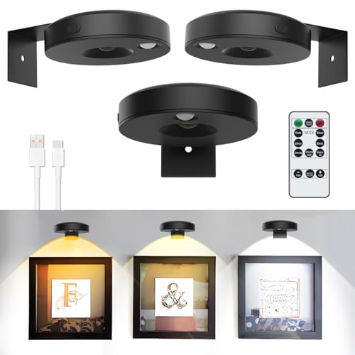 3Pack LED Picture Lights for Wall Rechargeable Battery Picture Frame Light with Remote Wireless Magnetic Art Display Light Dimmable&Timer Wall Sconce for Painting Poster Artwork Home Lighting Decor - color: B-Spotlight, size: 3Pack
