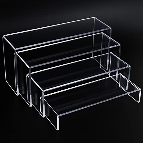 ELEGANTLIFE Acrylic Display Risers Set of 4, 4-Level Tiered Display Stands for Cupcakes, Small Figures & Jewelry, Compact Countertop Display Shelf, Multiple Colors Available (Clear) - color: Clear