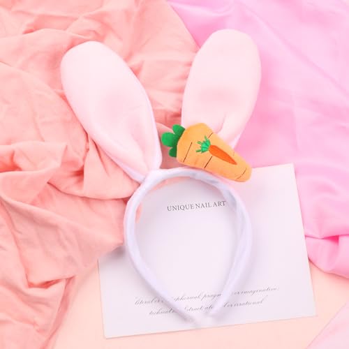 Ecuupas Easter Bunny Headbands,Pink Rabbit Ear Hairbands for Women,Orange Carrot Hair Hoop,Non-Slip Headwear Girl Hair Accessories for Easter,Makeup Cosplay Party