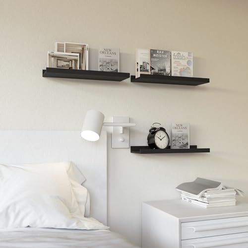 RICHER HOUSE 3 Set Floating Shelves for Wall, 16 inches Black Wall Mounted Shelves with Lip for Storage, Display Picture Ledge Shelf for Bedroom Bathroom Kitchen Living Room Decor, Modern Black - color: Black, size: 3pcs*15.75in