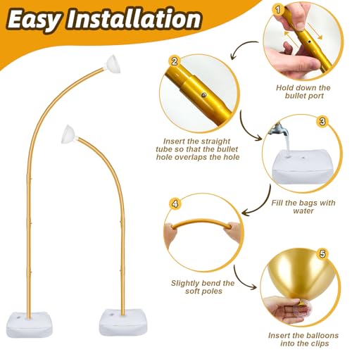 OurWarm 8.2FT & 6FT Gold Balloon Arch Kit, Free Bending Top Balloon Arch Stand With Base for Floor, Half Arch for Wedding Birthday Party Baby Shower Halloween Decorations - style: Gold Balloon Arch Stand