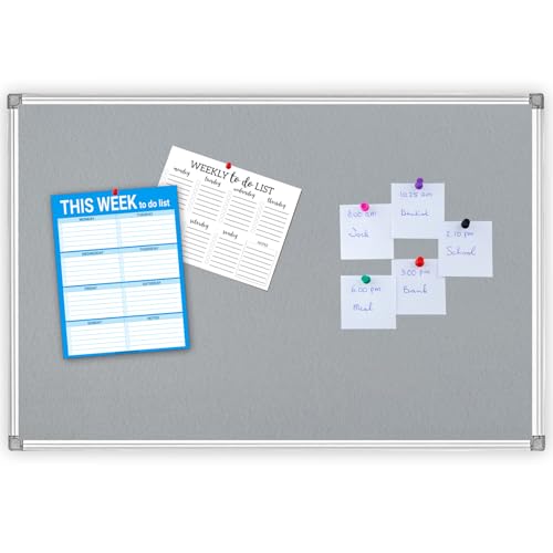 36x24-Inch Gray Felt Bulletin Board with Silver Aluminum Frame – Perfect for Home, Office, and Classroom - size: 24 x 36 inch