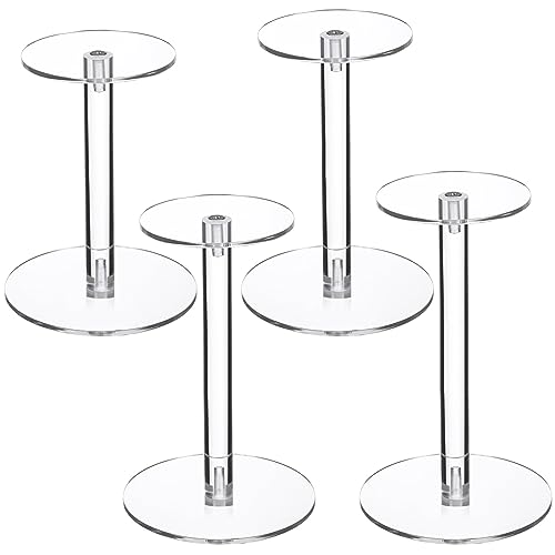 Soaoo 4 Pcs Round Acrylic Display Stands Small Clear Display Risers Plastic Clear Acrylic Pedestal Set for Hat Jewelry Watch Plant Cake (4 Size) - size: 4 Size
