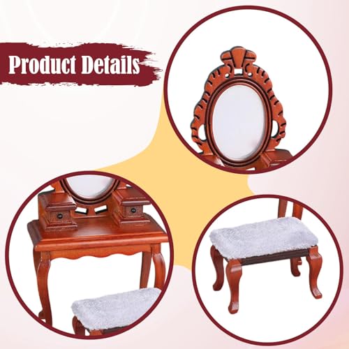 1/12 Vanity Desk with Stool Photo Props Decorative Pretend Makeup Vanity Table Toy for Handcraft Furnishings Micro Landscape