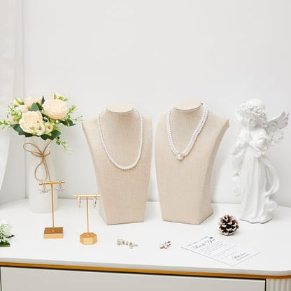 Kigley 9 Pcs Linen Necklace Display Bust Jewelry Holder Necklace Retail Mannequin Display Stand for Jewelry Selling Vendors Shows (11.4 x 6.9 Inch) - size: 11.4 x 6.9 Inch