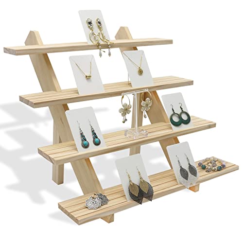 4-Tier Wood Earring Display Stand, Jewelry Towers for Market Display, Farmers Market Display & Vendor Events, Natural Wood Earring & Jewelry Display for Vendors (4 Tier Wood.) - color: 4 Tier Wood