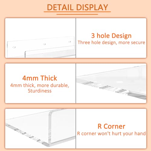 12'' Clear Acrylic Wall Shelf 2 Pack, Tranparent Perspex Floating Shelves, Acrylic Shelf for Bedroom, Living Room, Dining Room, Kitchen, Bathroom, Dining Room - color: Clear, size: 12 Inch