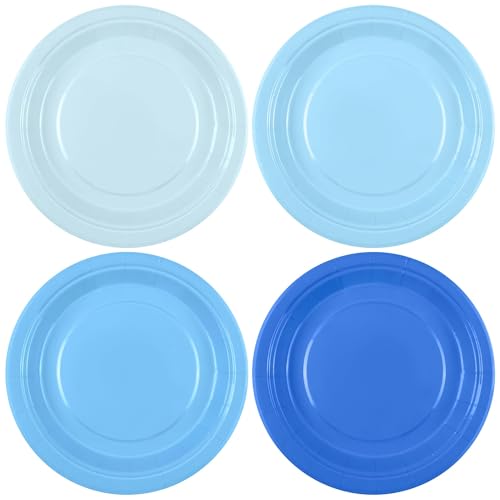 Breroa 72 Pieces Gradient Blue Paper Plates 7 Inch Bulk Paper Plates Disposable Round Dessert Plates Heavy Duty Solid Color Paper Plates Table Decors for Birthday Party, Dinner Table, Wedding - color: Gradient Blue