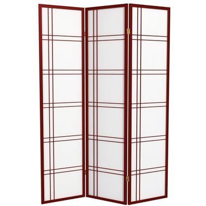 Red Lantern 6 ft. Tall Double Cross Shoji Screen - Rosewood - 3 Panels - color: Rosewood, size: 3 Panel
