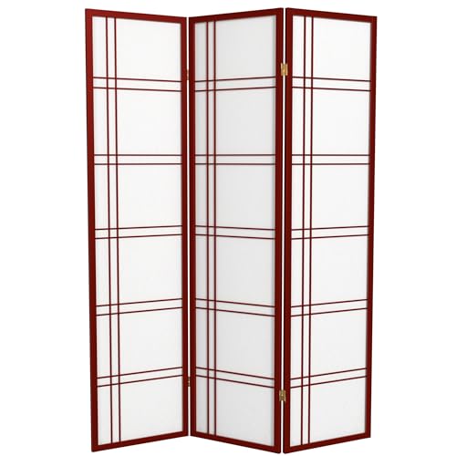 Red Lantern 6 ft. Tall Double Cross Shoji Screen - Rosewood - 3 Panels - color: Rosewood, size: 3 Panel