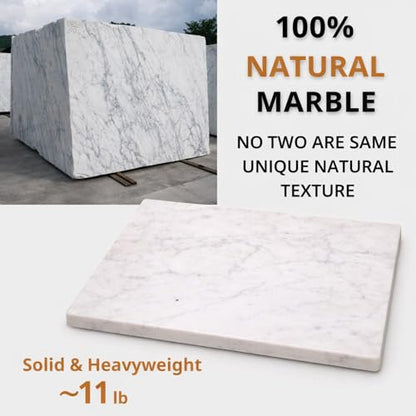 Marble Cheese and Pastry Board 16 x 12 Inch – Natural Carrara White Marble Cutting Board and Serving Tray for Dough, Bread, Pizza, Charcuterie – Heavy, Non-Slip, Gift-Ready. - color: White, size: 16"L x 12"W