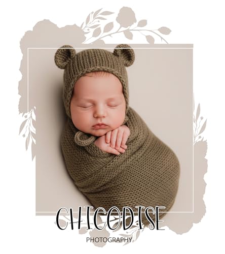 Baby Photography Props Infant Boy Girl Outfits - Crochet Knit Mohair Wrap Blanket & Bear Hat for Newborn Photo Shoots (Brown) - color: Brown