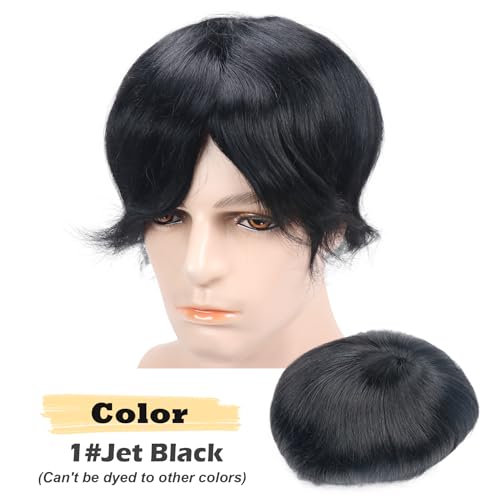 Mens Toupee Human Hair Hairpiece Male Unit Mono Lace Hair Replacement System for Balding Durable Hair Systems 8x10 Inch 1# Jet Black Natural Hairline Prosthesis Units Implant - color: 1# Jet black - Mono NPU, size: 8x10 Inch