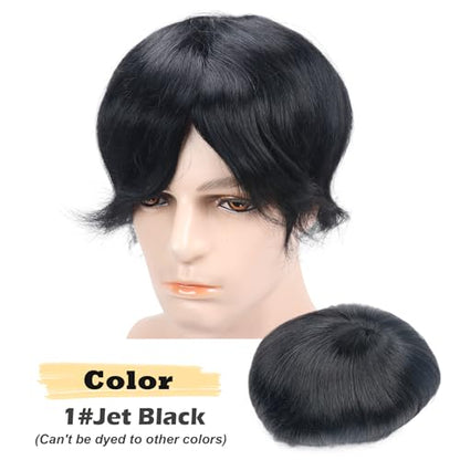Mens Toupee Human Hair Hairpiece Male Unit Mono Lace Hair Replacement System for Balding Durable Hair Systems 8x10 Inch 1# Jet Black Natural Hairline Prosthesis Units Implant - color: 1# Jet black - Mono NPU, size: 8x10 Inch