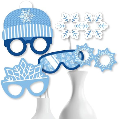 Big Dot of Happiness Blue Snowflakes Glasses and Headpieces - Paper Card Stock Winter Holiday Party Photo Booth Props Kit - 10 Count - color: Blue Snowflakes