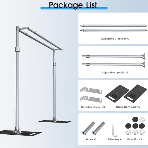ALTSON Photo Backdrop Stand Heavy Duty 9.2x9.2Ft, Double Crossbar Pipe and Drape Stand Kit, Adjustable Metal Frame Background Stand with Flat Base for Wedding Party Birthday Photography Decoration