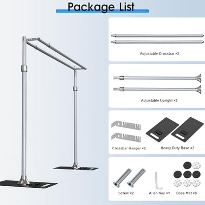 ALTSON Photo Backdrop Stand Heavy Duty 9.2x9.2Ft, Double Crossbar Pipe and Drape Stand Kit, Adjustable Metal Frame Background Stand with Flat Base for Wedding Party Birthday Photography Decoration