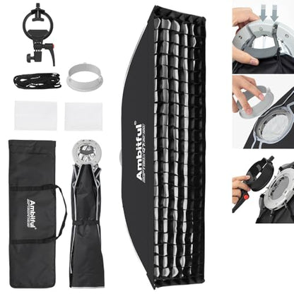 AMBITFUL 11.8" x 47" Strip Softbox Quick Release with Bowens Mount & Speedlite Bracket for COB Lights, Flash for CB60/CB100, SL60/SL100, MS300/SK400, V1/V1PRO/V100, AD200PRO/II (11.8" x 47 ") - color: 11.8" x 47 "