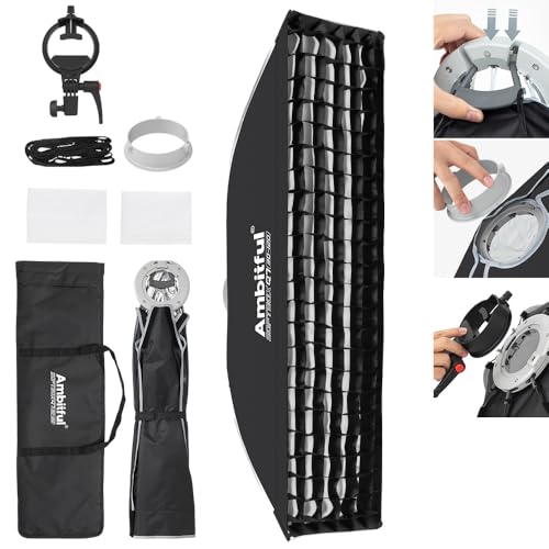 AMBITFUL 11.8" x 47" Strip Softbox Quick Release with Bowens Mount & Speedlite Bracket for COB Lights, Flash for CB60/CB100, SL60/SL100, MS300/SK400, V1/V1PRO/V100, AD200PRO/II (11.8" x 47 ") - color: 11.8" x 47 "