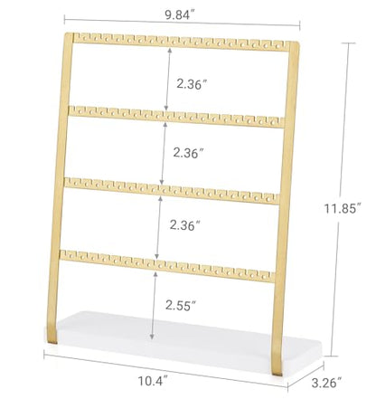 Mkono 4-Tier Earring Holder Organizer Stands Gold Metal Jewelry Display Rack for Hanging 74 Pairs of Earrings and Ear Studs, Gifts for Women and Girls