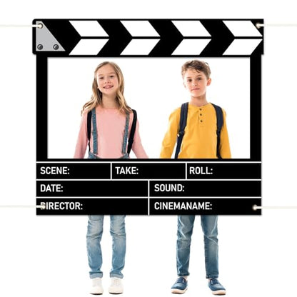Fabric Movie Night Large Photo Booth Props 39 x 59 Inch Movie Theater Picture Selfie Frame Cinema Photo Frame Background Banner Backdrop for Family Holiday Birthday Baby Shower Party Supplies