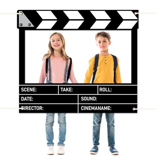 Fabric Movie Night Large Photo Booth Props 39 x 59 Inch Movie Theater Picture Selfie Frame Cinema Photo Frame Background Banner Backdrop for Family Holiday Birthday Baby Shower Party Supplies